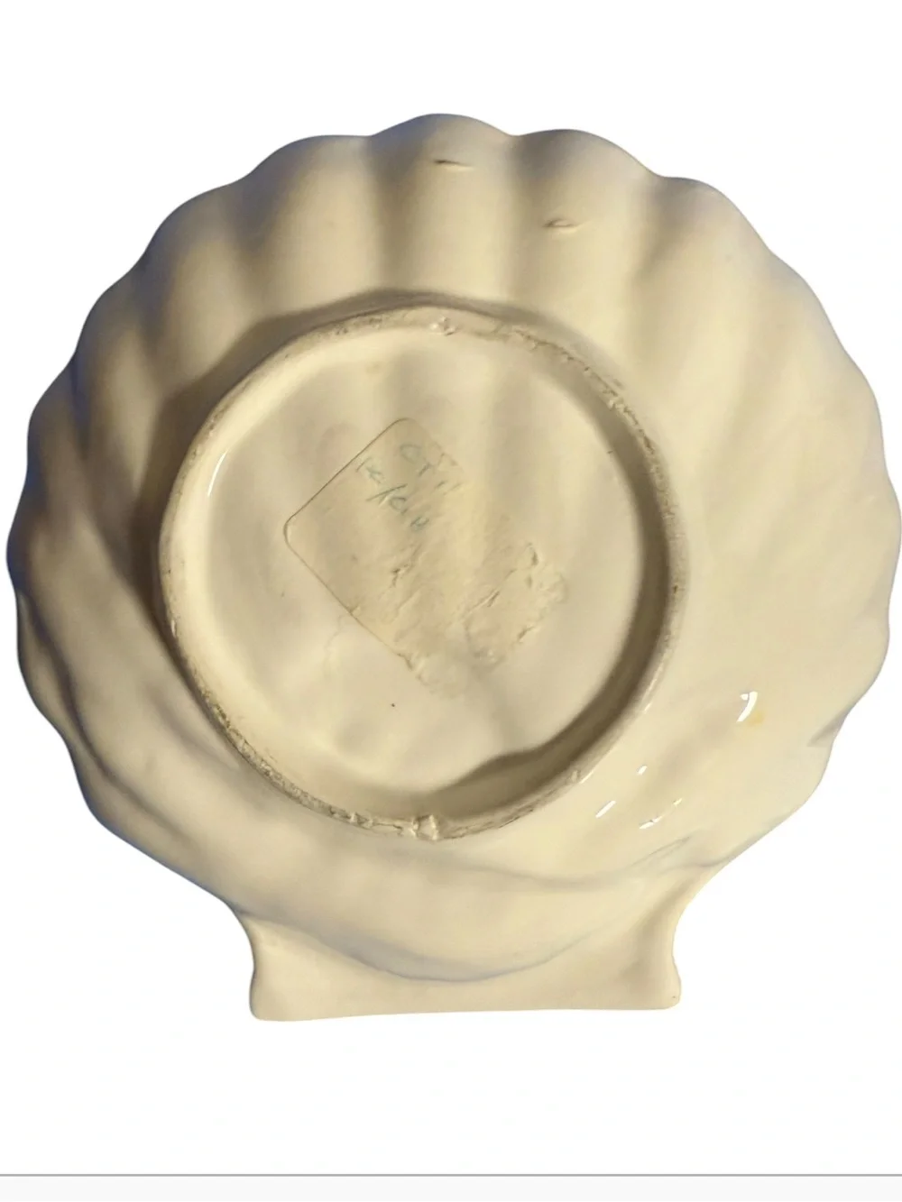vintage Bassano ceramic lobster dish shaped like a scalloped seashell, featuring